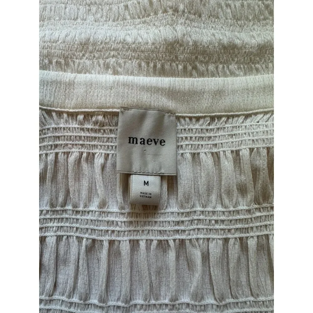 Maeve Smocked Button-Front Top Vanilla White Medium